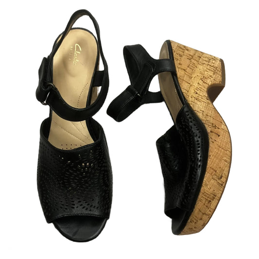 Sandals Heels Block By Clarks In Black & Cream, Size: 8.5