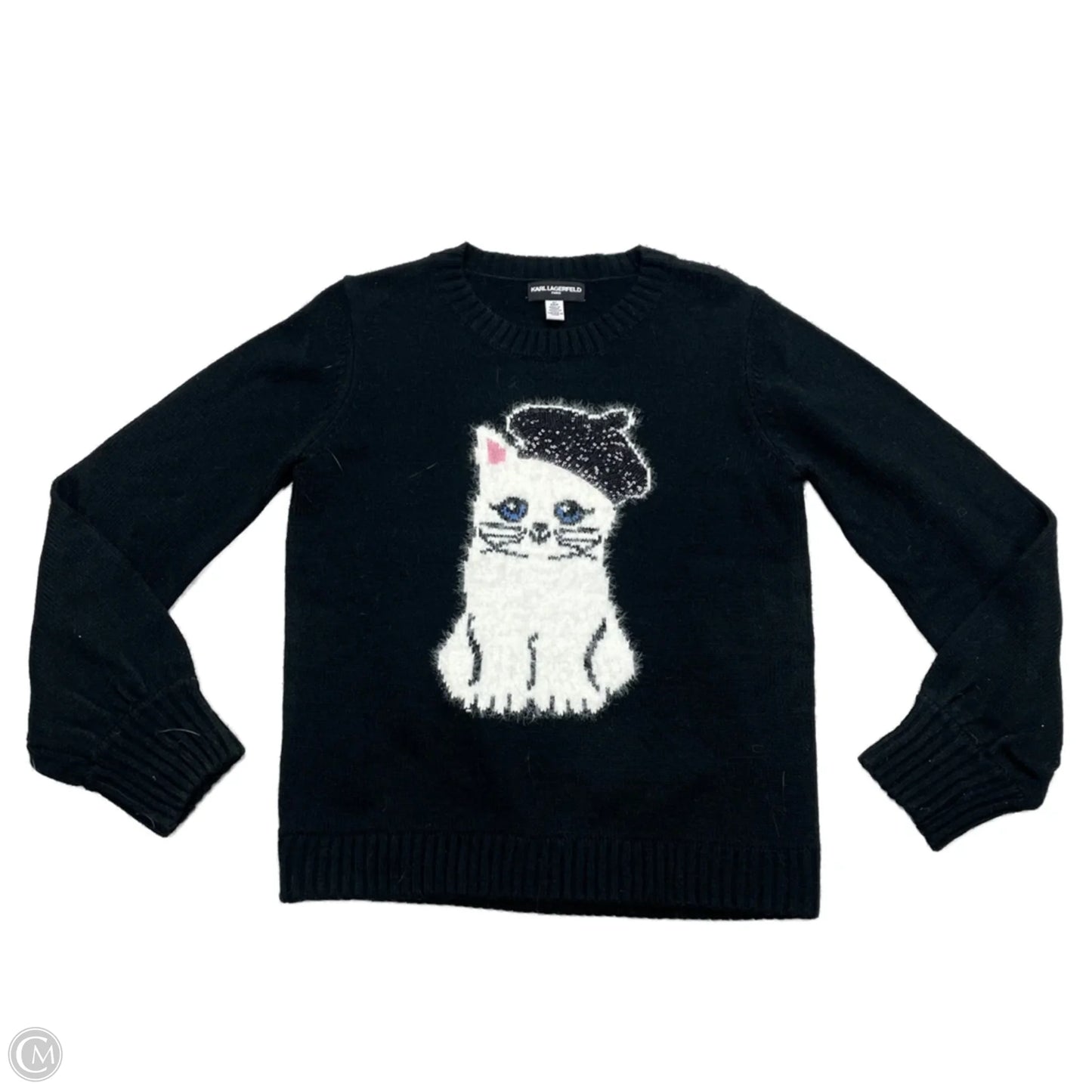 Sweater Cardigan Designer By Karl Lagerfeld In Black & White, Size: S