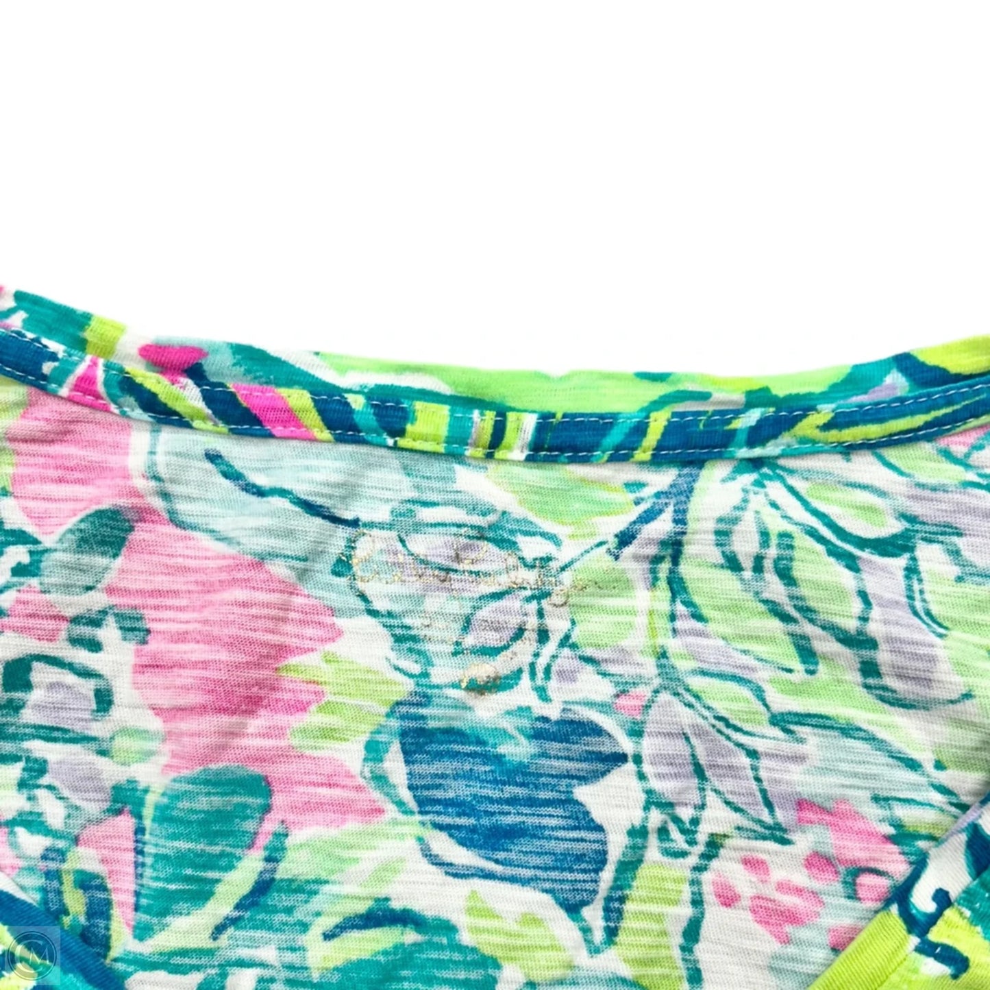 Top Short Sleeve Designer By Lilly Pulitzer In Green & White, Size: Xs