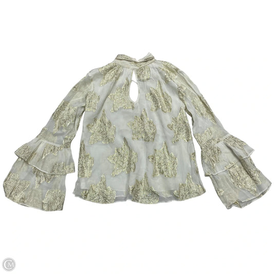Blouse Long Sleeve By Miss Selfridge In Gold & White, Size: S