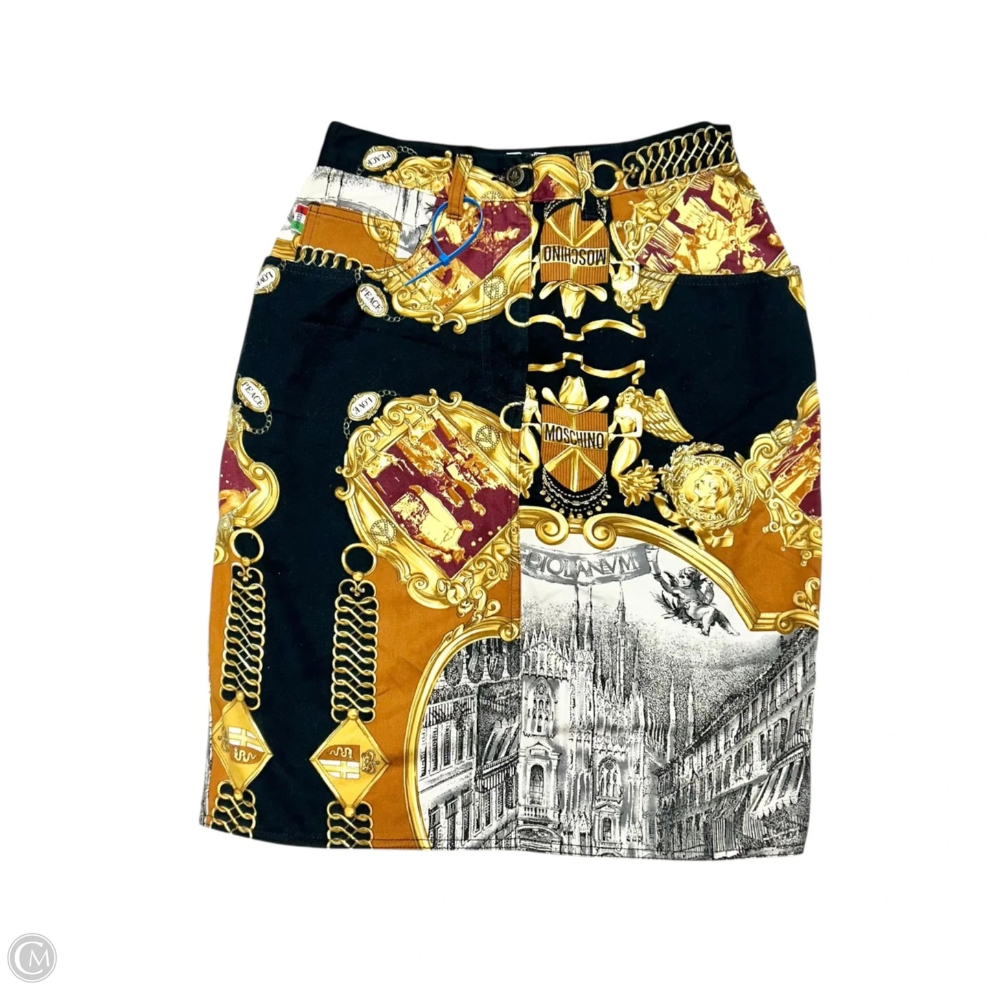 Skirt Luxury Designer By Moschino In Black & Gold, Size: 12