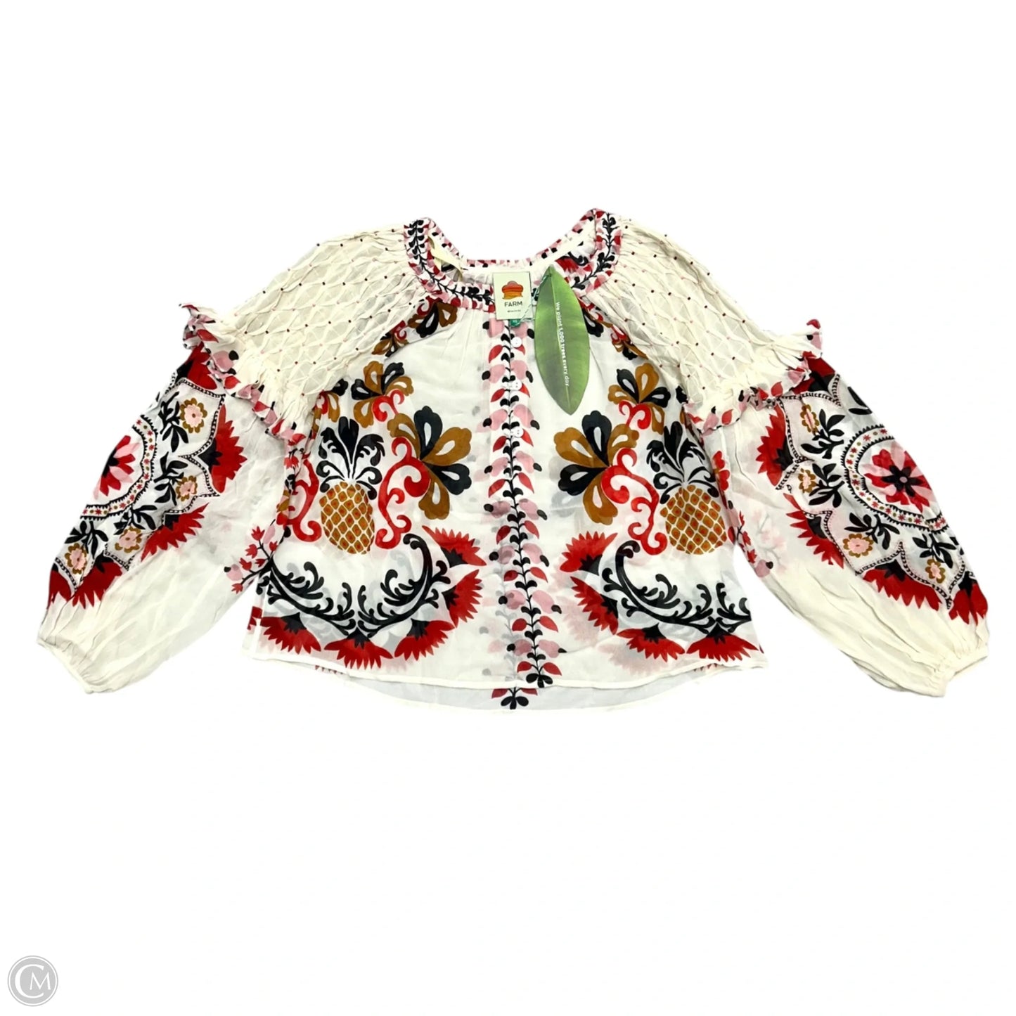 Blouse Long Sleeve By Farm Rio In Red & Tan, Size: Xs