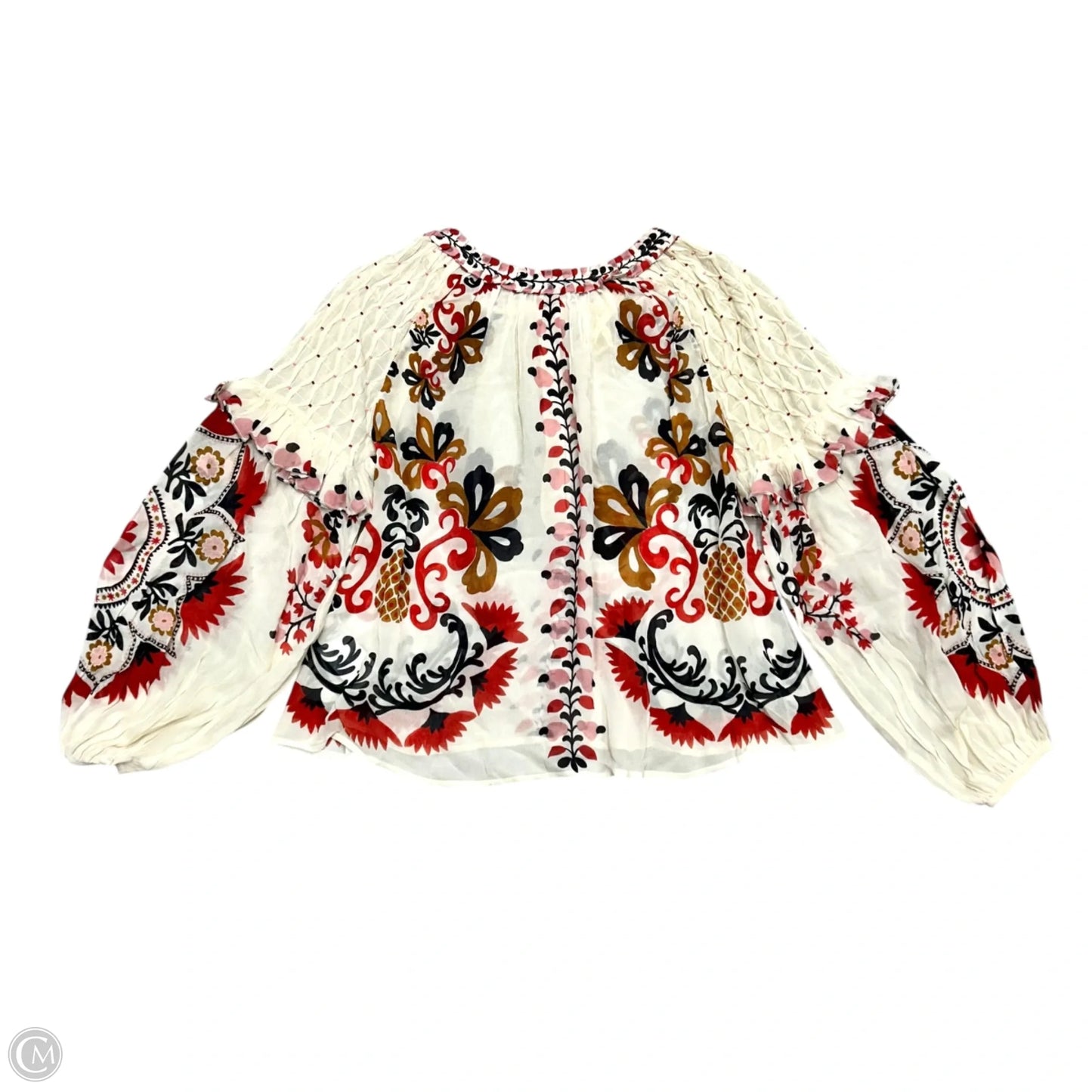 Blouse Long Sleeve By Farm Rio In Red & Tan, Size: Xs