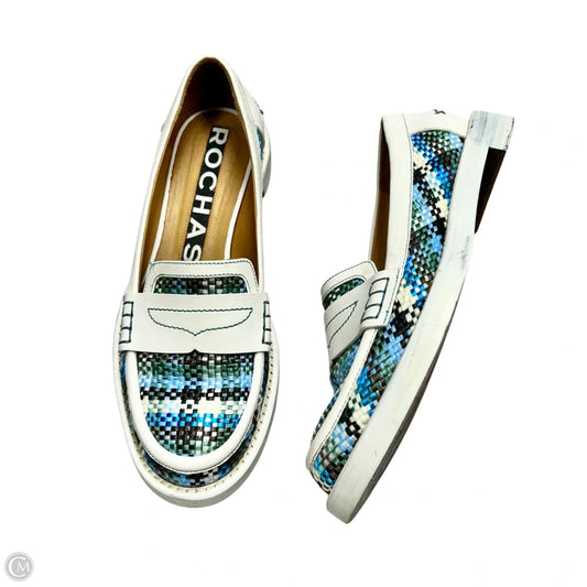 Shoes Flats By Rochas In Blue & White, Size: 8.5