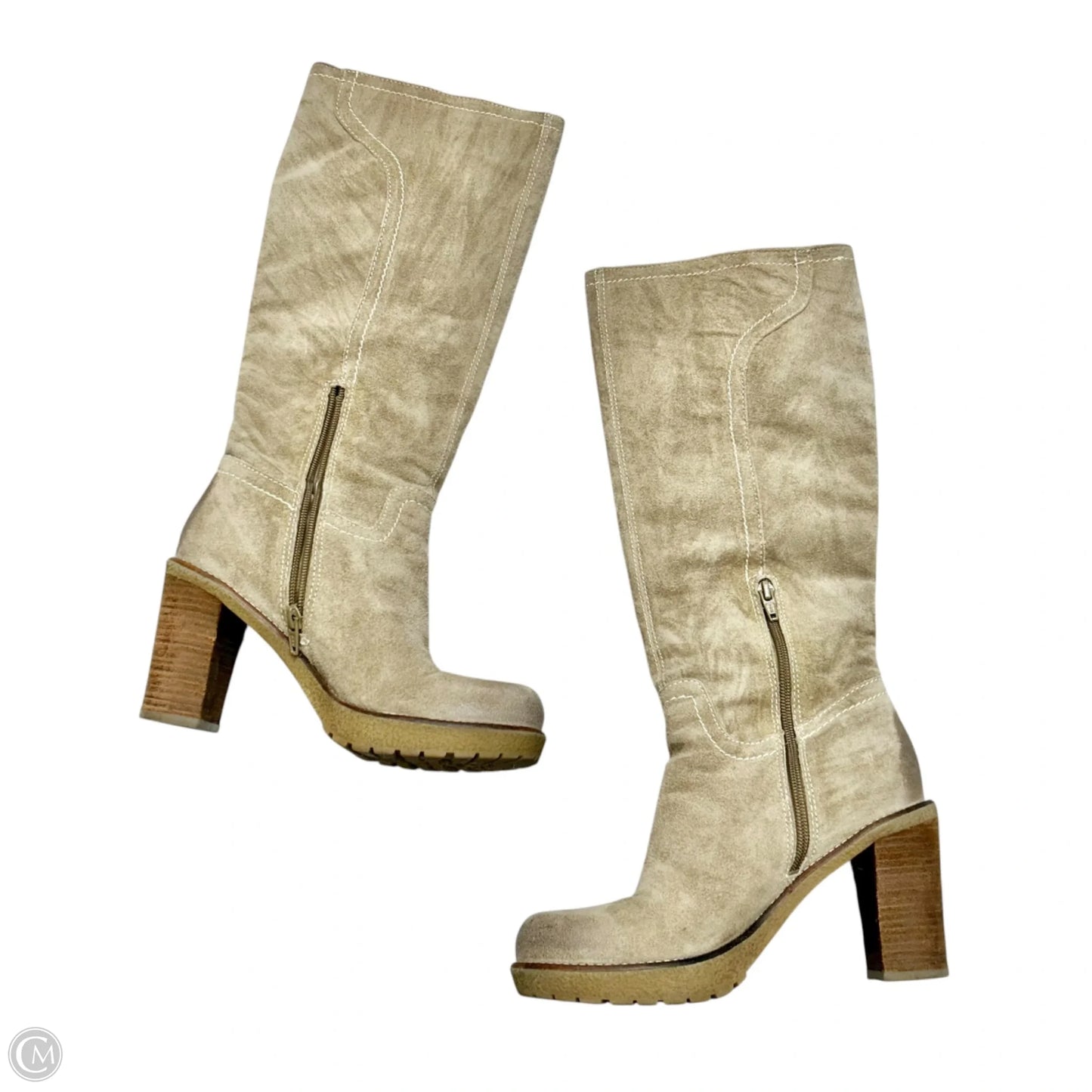 Boots Knee Heels By Franco Sarto In Taupe, Size: 7