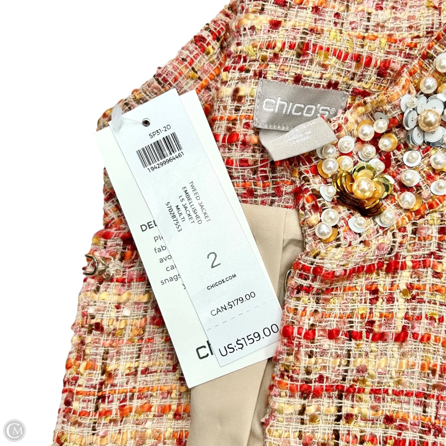 Blazer By Chicos In Red & Tan, Size: L