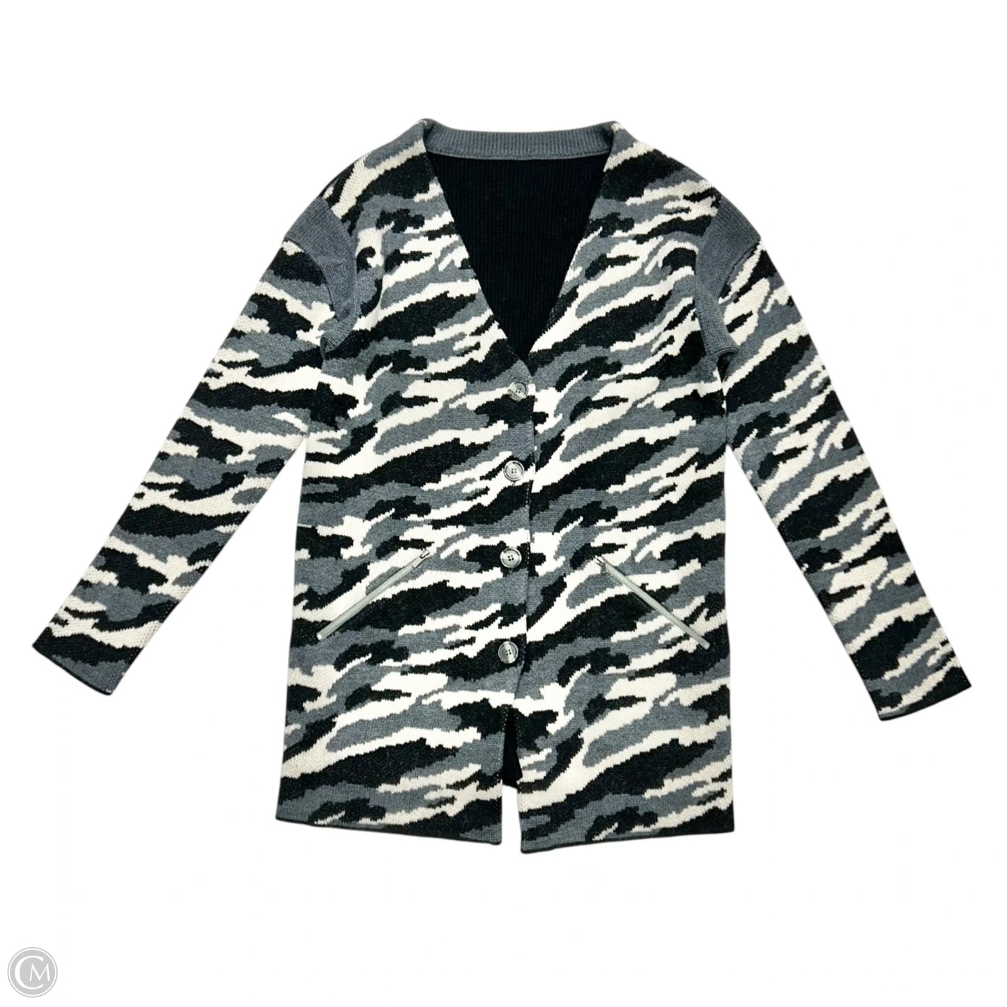 Sweater Cardigan Designer By Diane Von Furstenberg In Black & Grey, Size: S