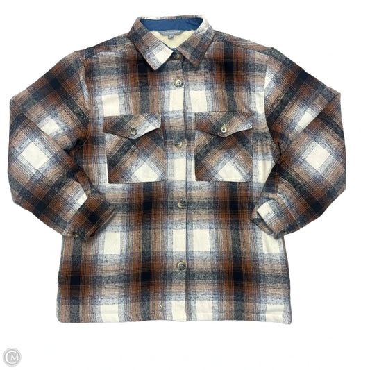Jacket Shirt By Simply Southern In Brown & Cream, Size: S