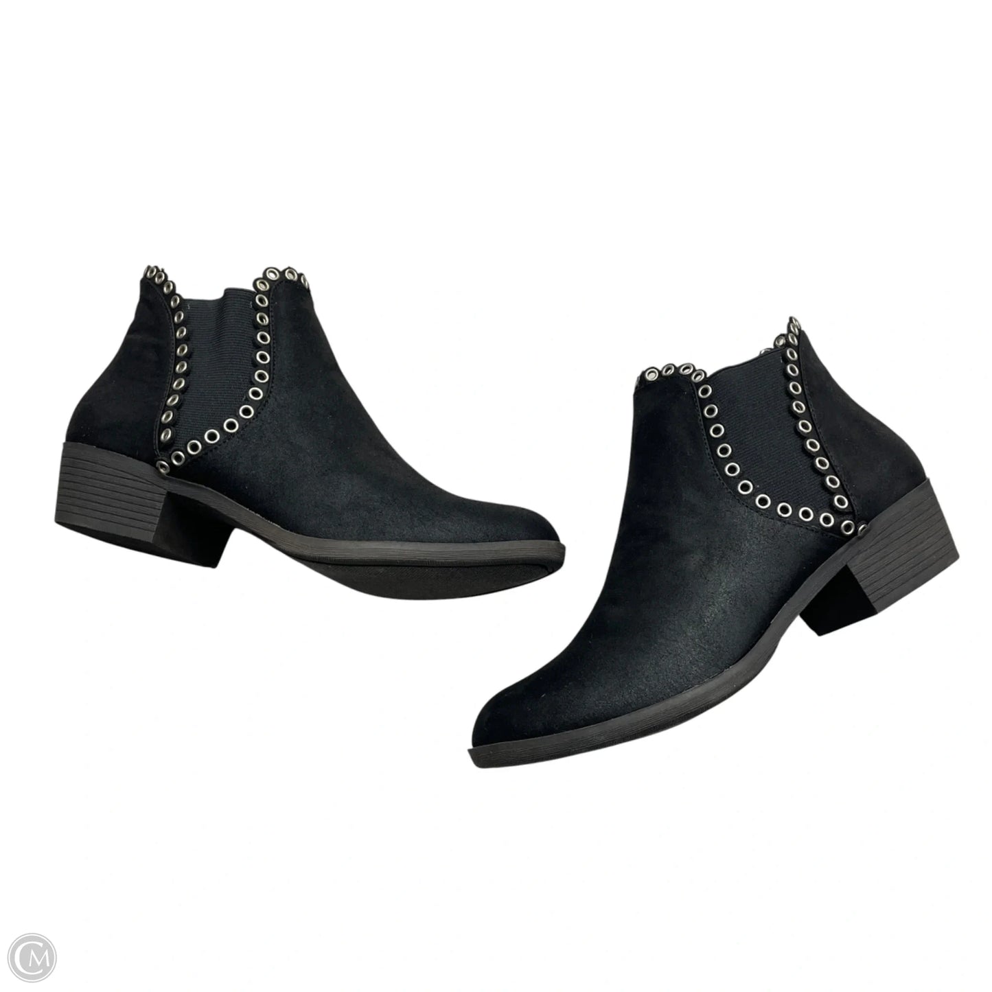 Boots Ankle Flats By Stricca In Black & Silver, Size: 7.5