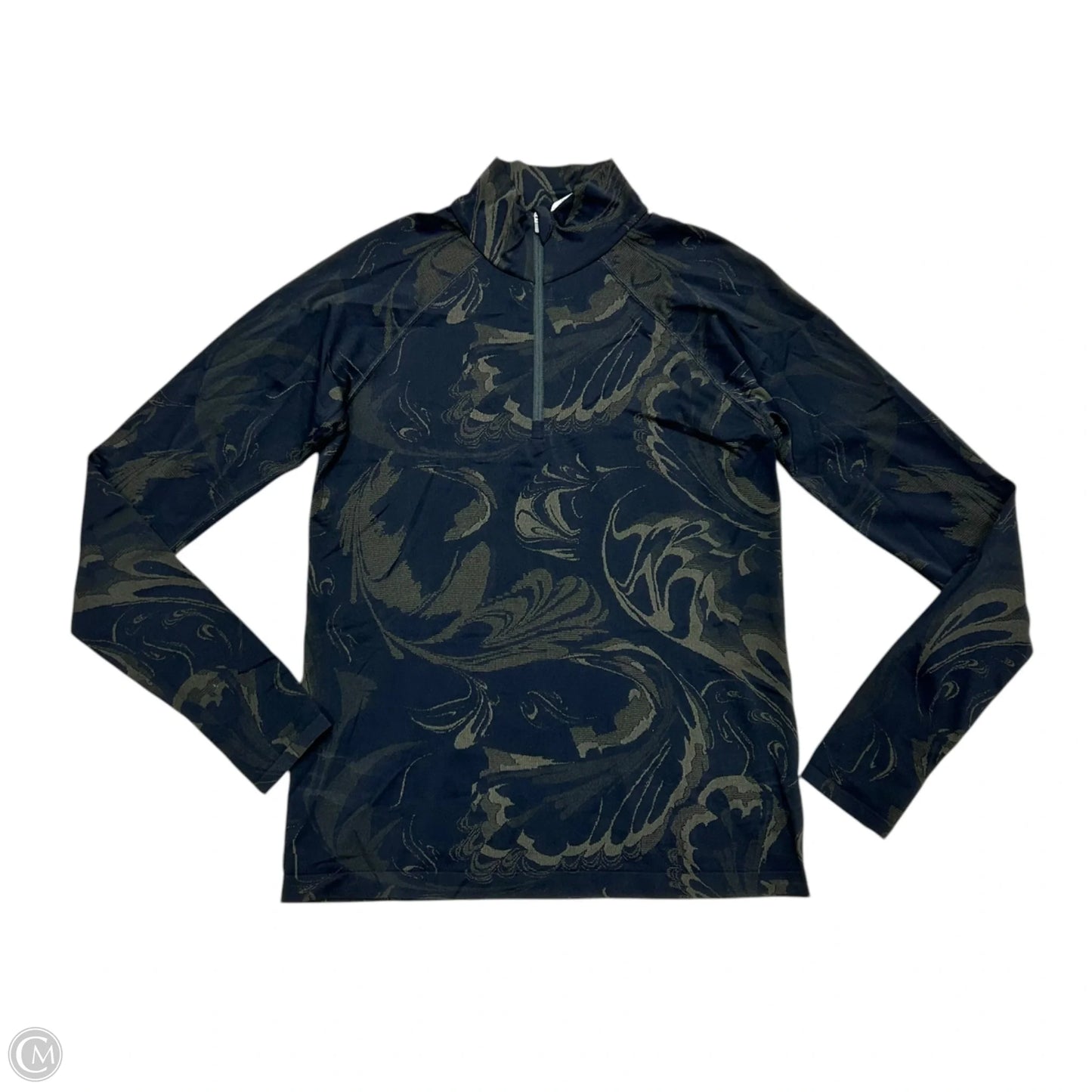 Athletic Top Long Sleeve Collar By Athleta In Black & Cream, Size: M