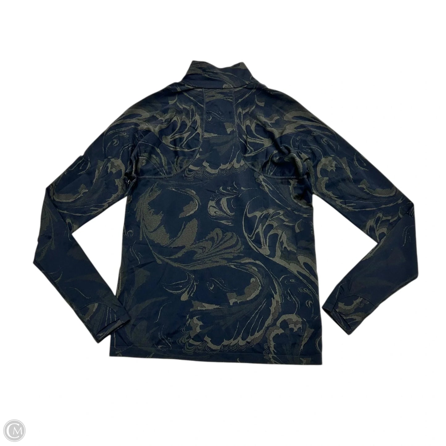 Athletic Top Long Sleeve Collar By Athleta In Black & Cream, Size: M