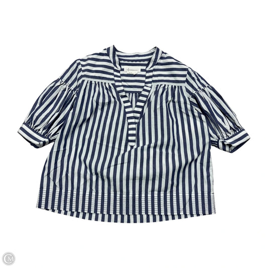 Top Short Sleeve By Anthropologie In Blue & White, Size: S