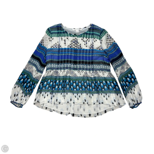 Top Long Sleeve Designer By Diane Von Furstenberg In Blue & White, Size: S