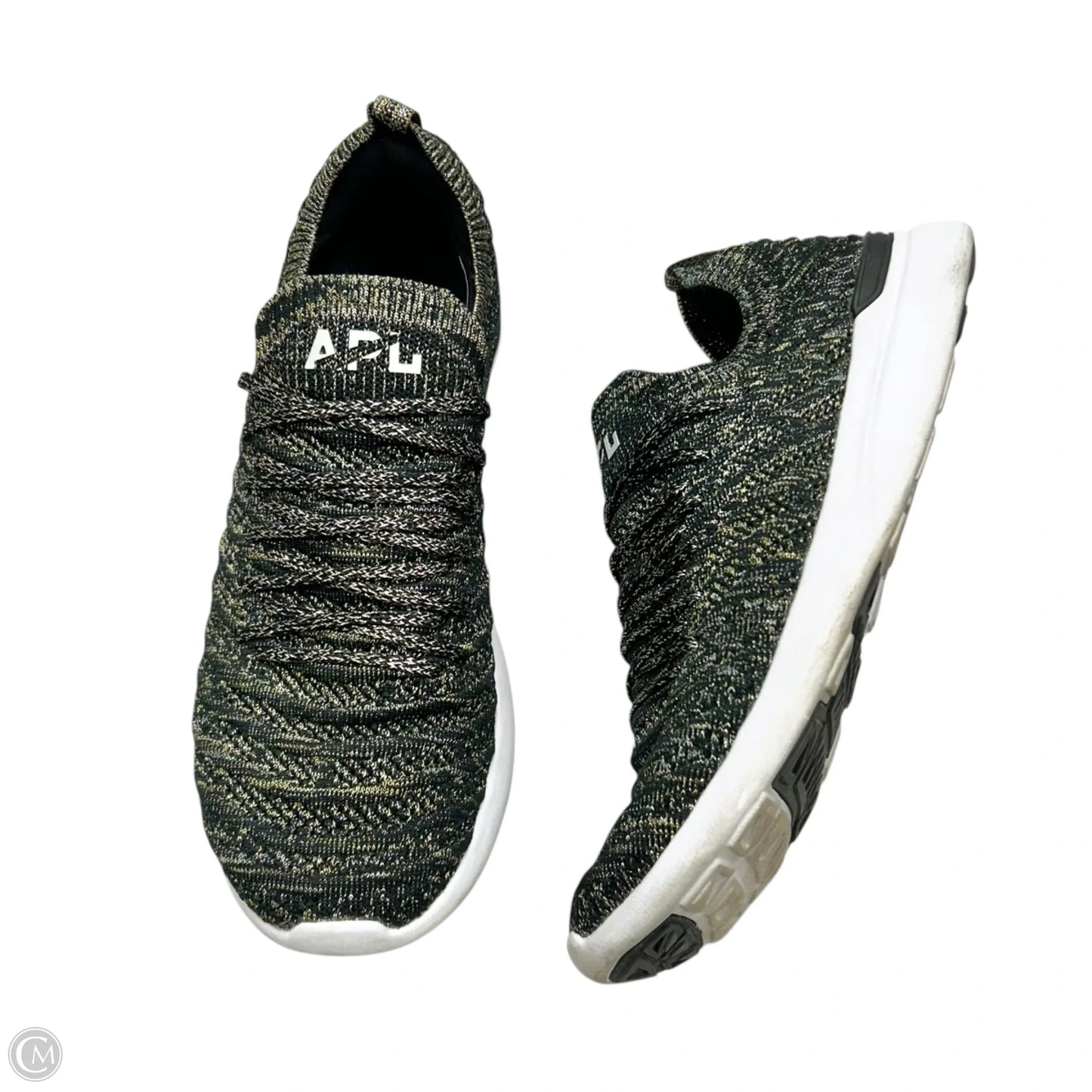 Shoes Designer By Apl In Black & Gold, Size: 9.5