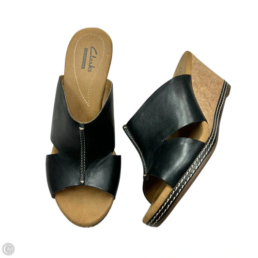Sandals Heels Wedge By Clarks In Black & Brown, Size: 8.5