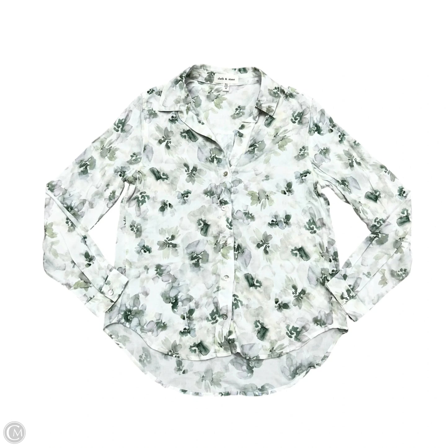 Blouse Long Sleeve By Cloth & Stone In Green & White, Size: Xs
