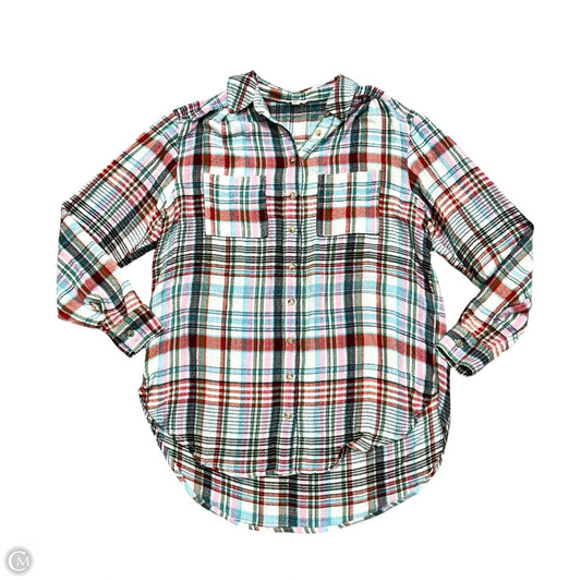 Blouse Long Sleeve By Pilcro In Plaid Pattern, Size: Xs