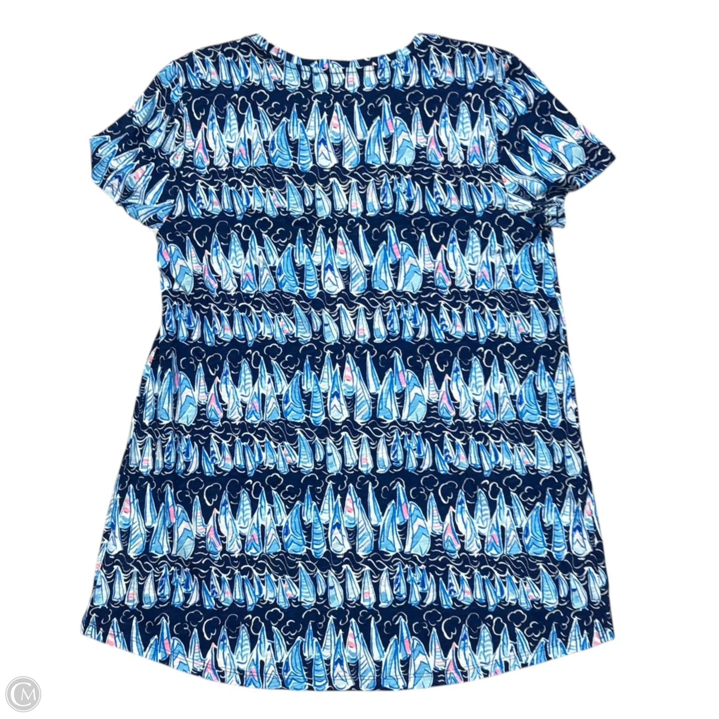 Top Short Sleeve Designer By Lilly Pulitzer In Blue & White, Size: M