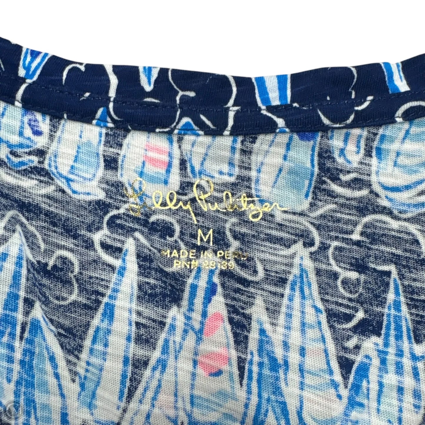 Top Short Sleeve Designer By Lilly Pulitzer In Blue & White, Size: M
