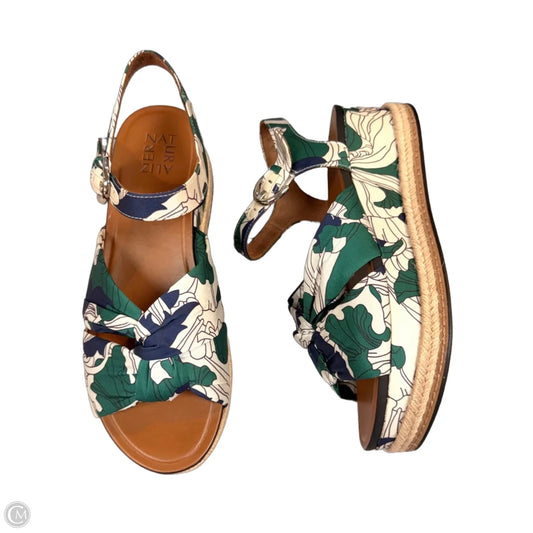 Sandals Heels Wedge By Naturalizer In Green & Tan, Size: 9.5
