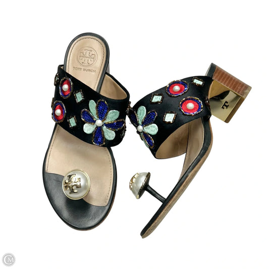 Sandals Designer By Tory Burch In Black & Blue, Size: 6.5