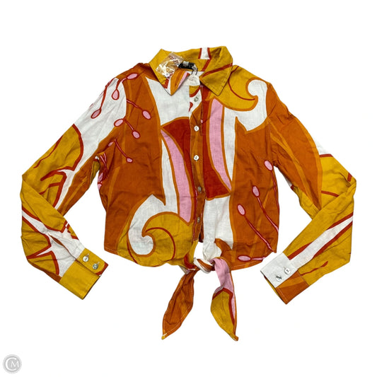 Blouse Long Sleeve By Rachel Zoe In Orange & White, Size: Xs