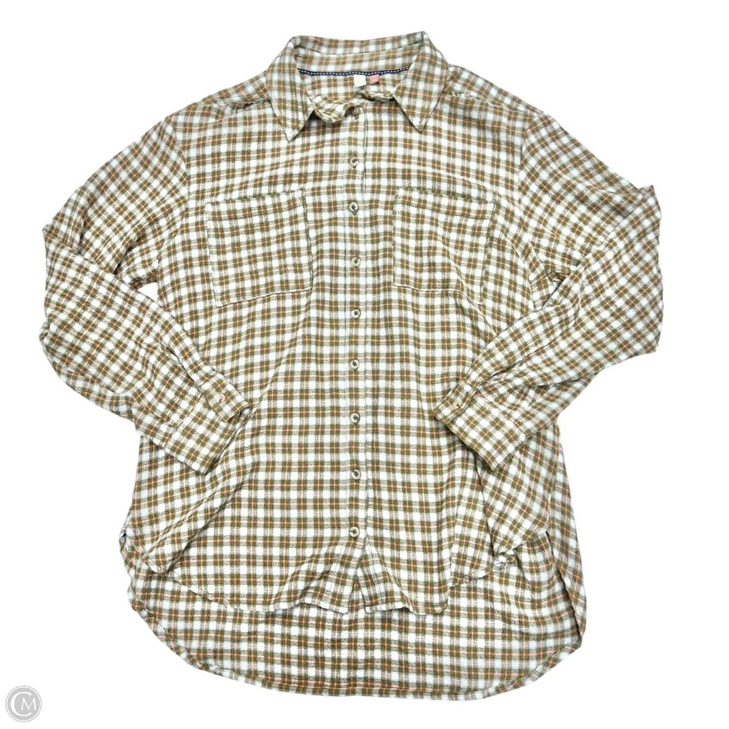 Top Long Sleeve By Pilcro In Green & White, Size: M