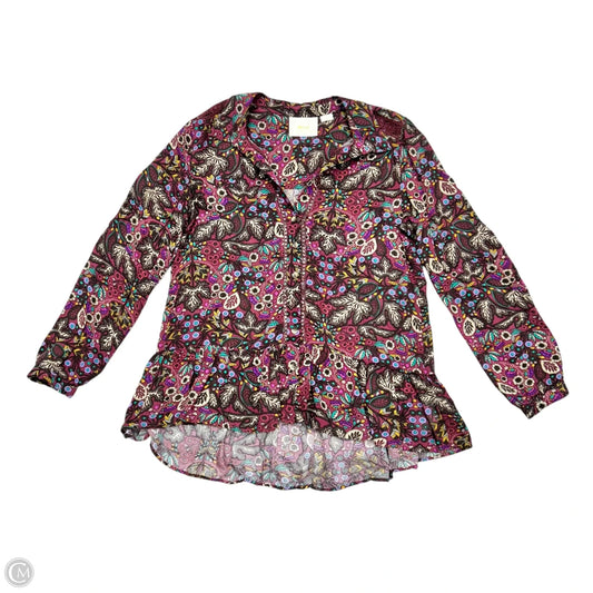 Blouse Long Sleeve By Maeve In Maroon, Size: Xs