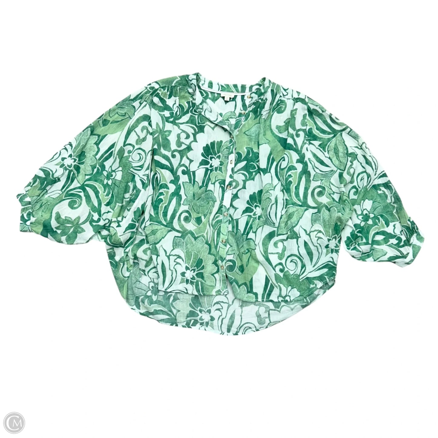 Blouse Long Sleeve By Pilcro In Green & White, Size: M