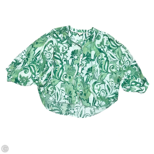 Blouse Long Sleeve By Pilcro In Green & White, Size: M