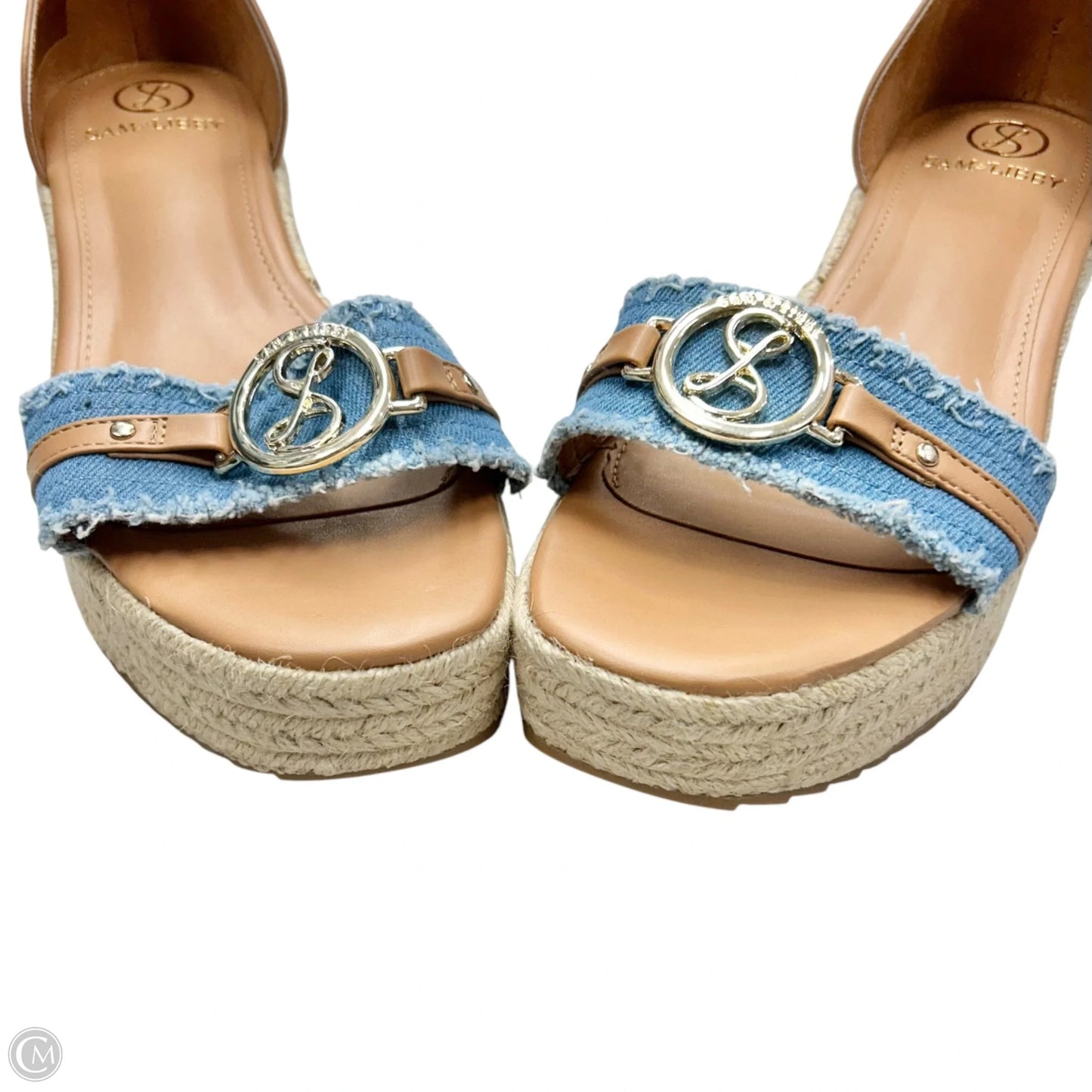 Sandals Heels Wedge By Sam And Libby In Blue & Tan, Size: 8