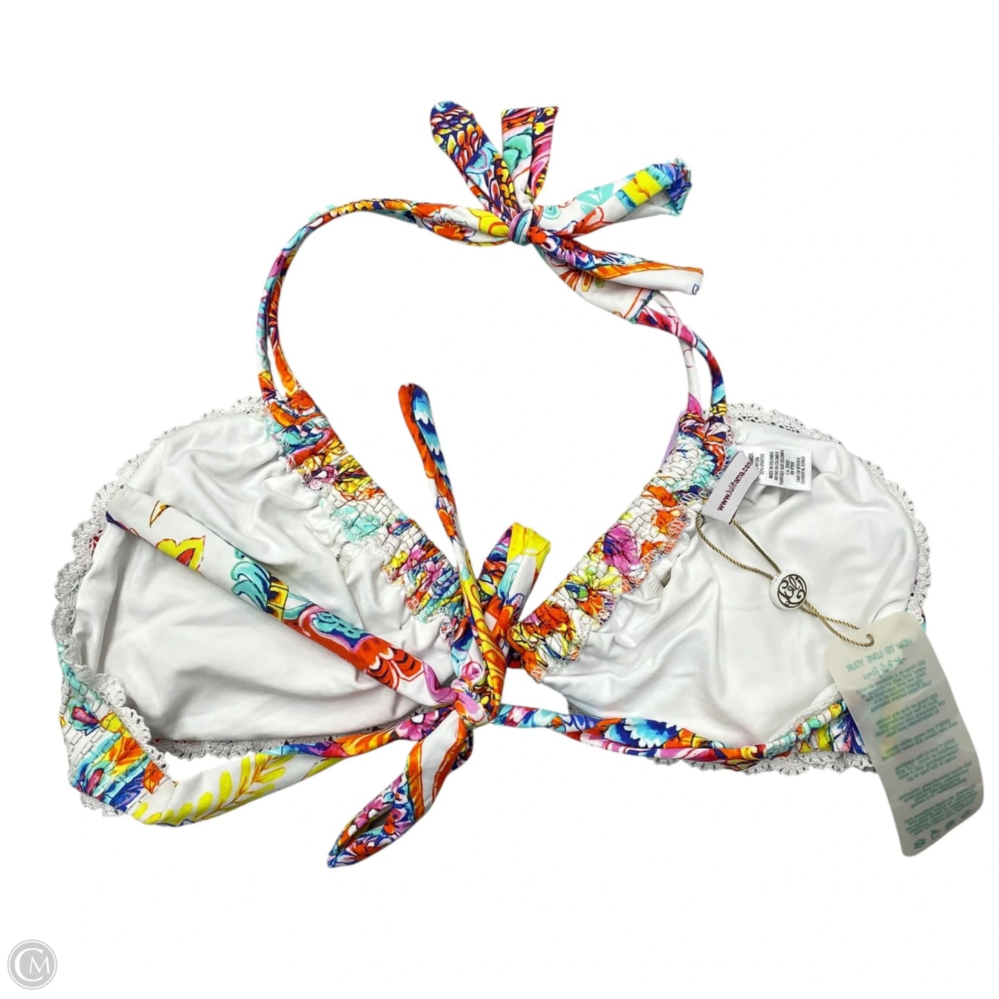 Swimsuit Top By Luli Fama In White & Yellow, Size: Xl