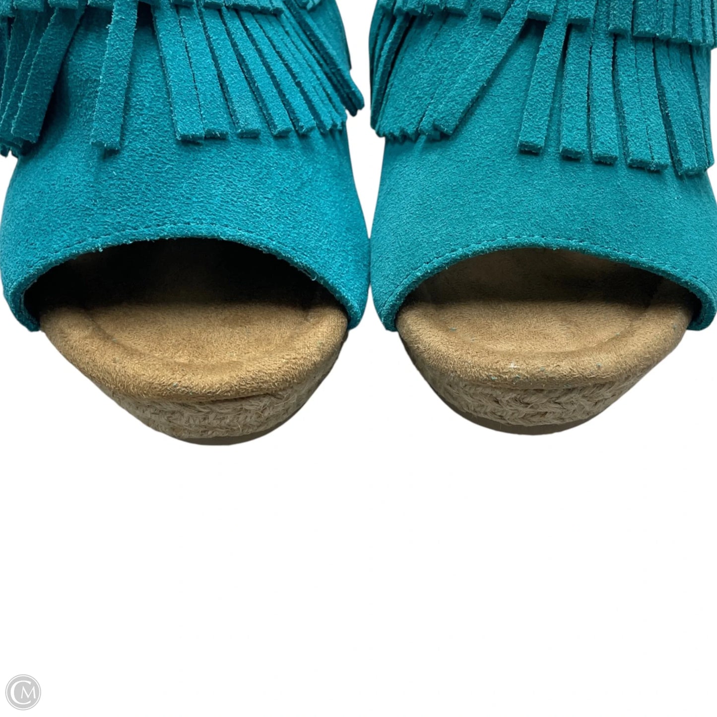 Sandals Heels Wedge By Minnetonka In Blue & White, Size: 9