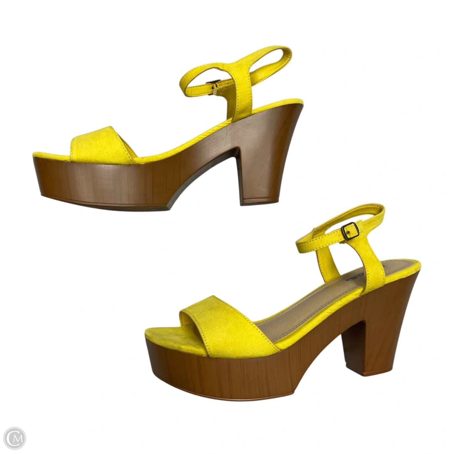 Sandals Heels Block By Just Fab In Brown & Yellow, Size: 11