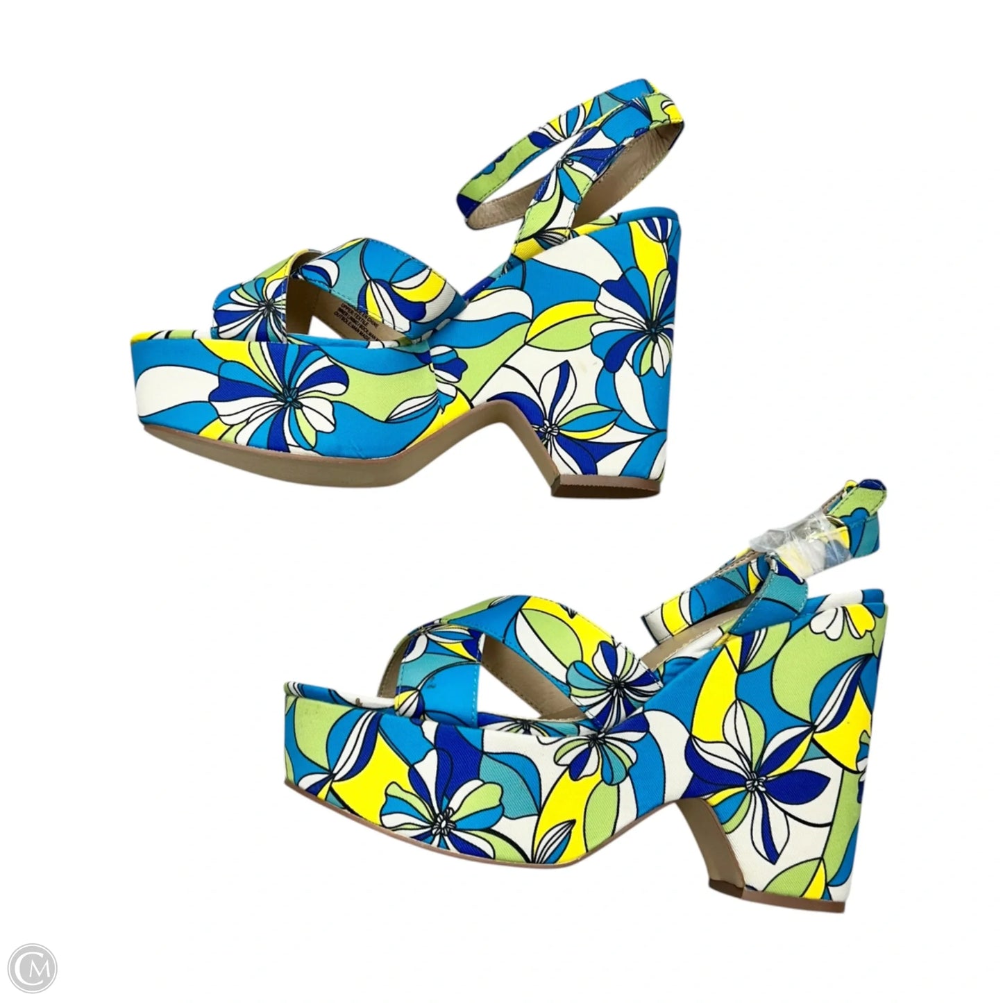 Sandals Heels Block By Jf In Blue & Green, Size: 11