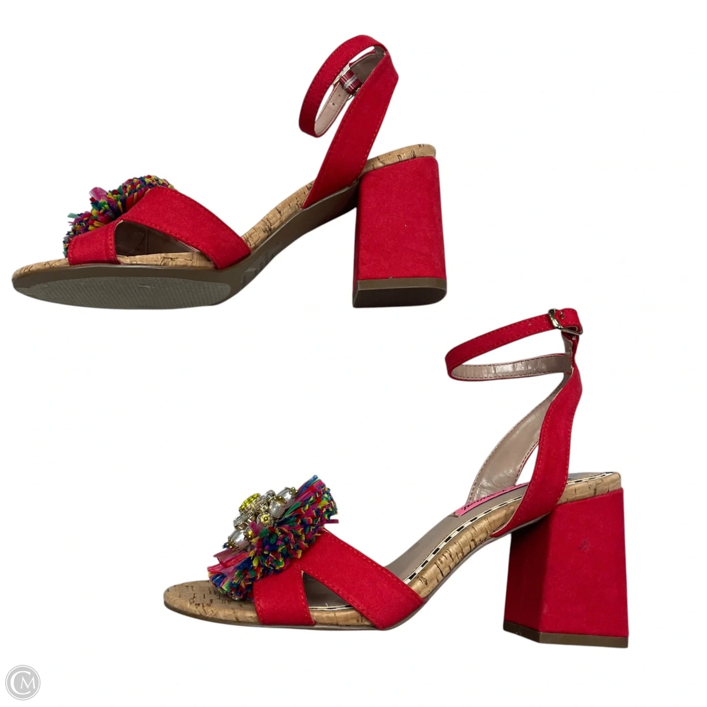 Sandals Heels Block By Betsey Johnson In Red & Tan, Size: 6
