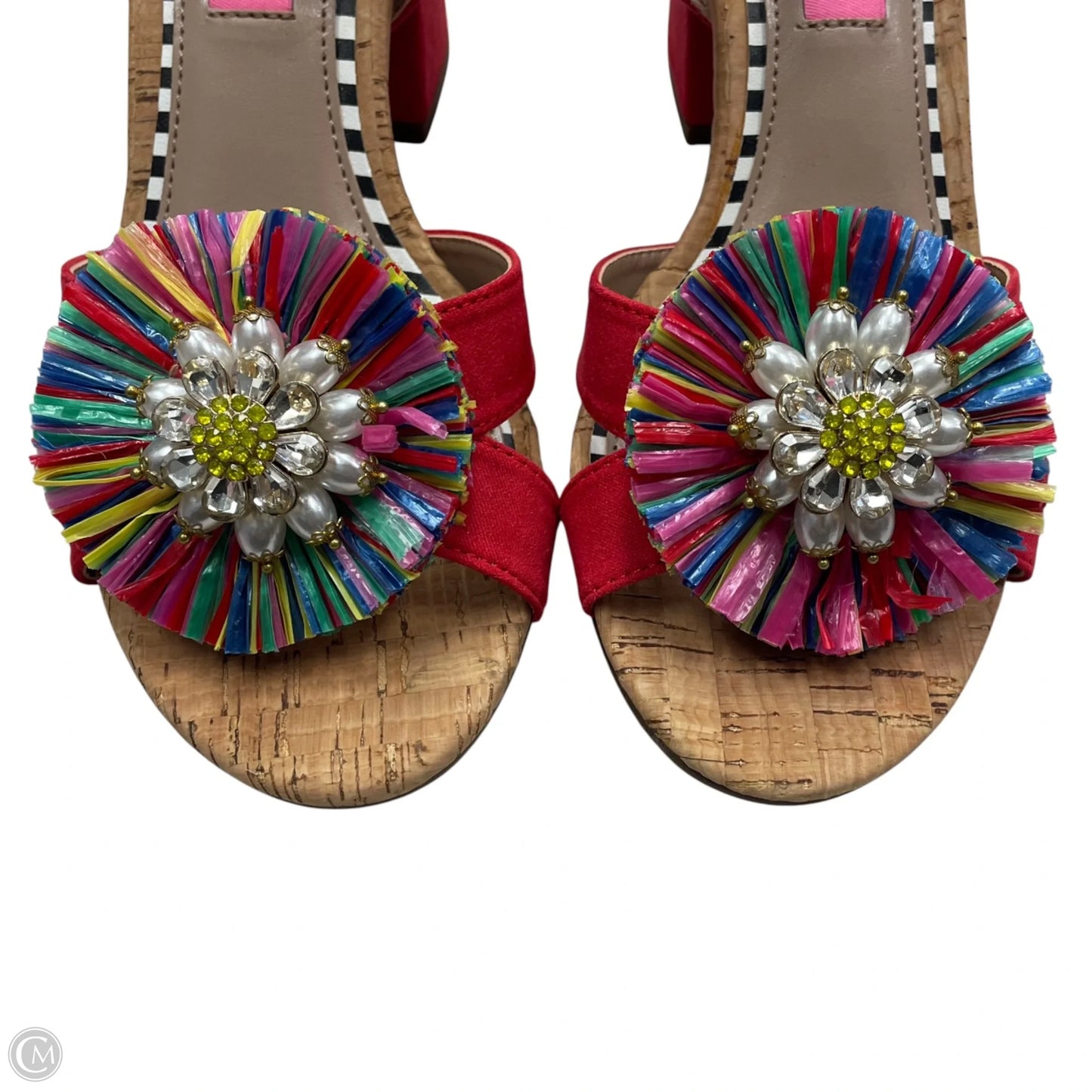 Sandals Heels Block By Betsey Johnson In Red & Tan, Size: 6