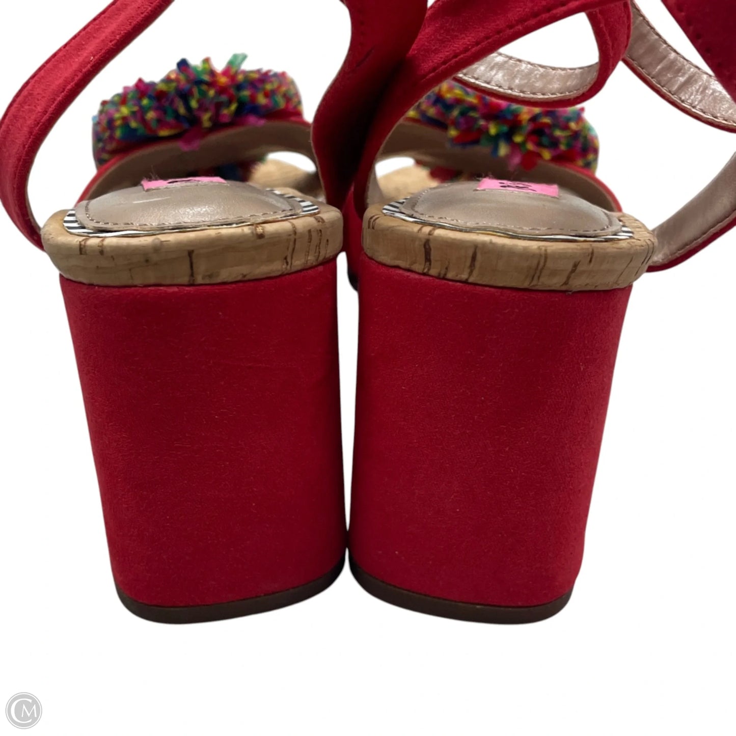Sandals Heels Block By Betsey Johnson In Red & Tan, Size: 6