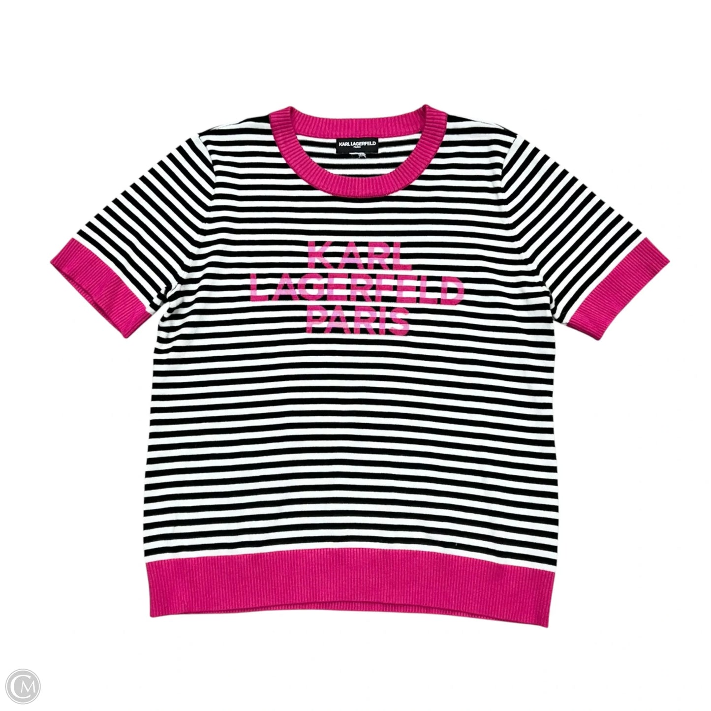 Top Short Sleeve Designer By Karl Lagerfeld In Black & White, Size: M