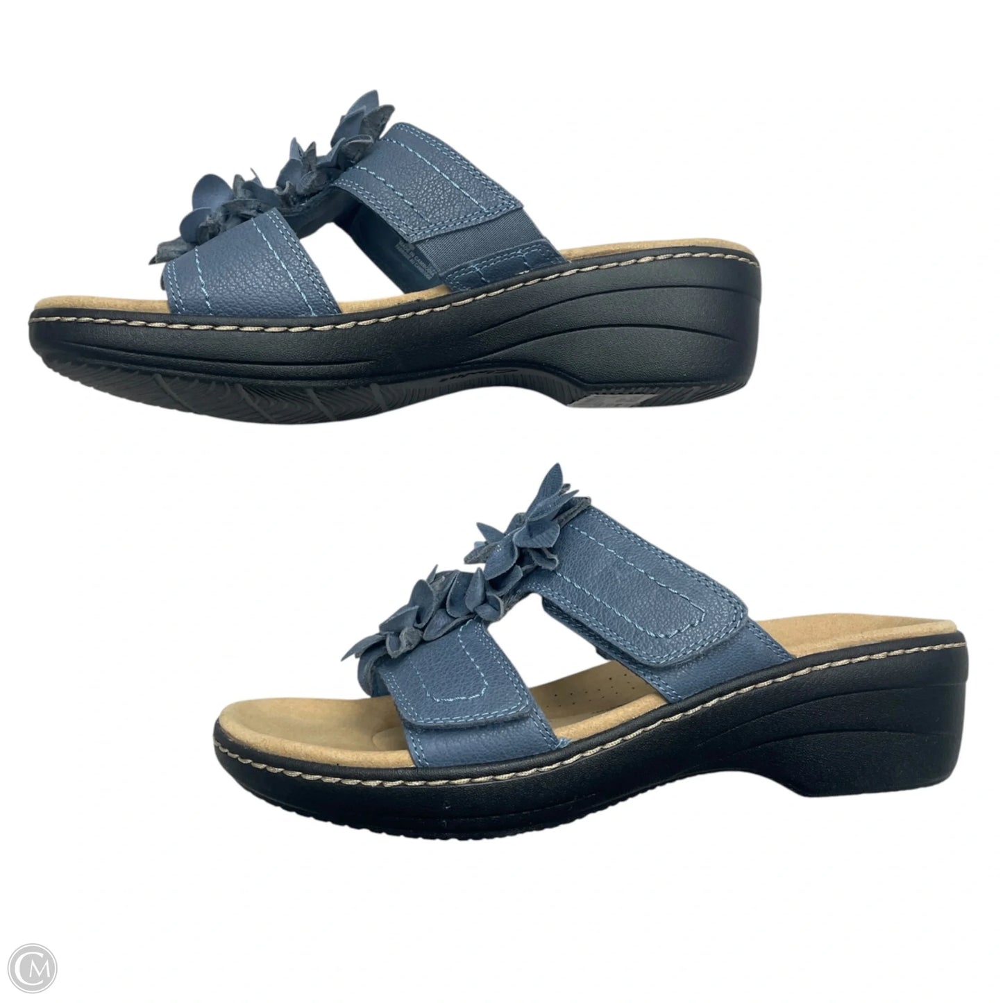 Sandals Heels Wedge By Clarks In Blue & Tan, Size: 9.5