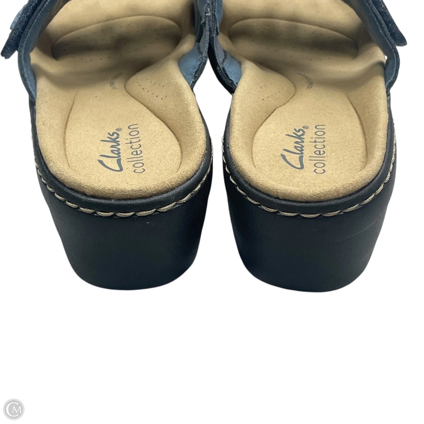 Sandals Heels Wedge By Clarks In Blue & Tan, Size: 9.5