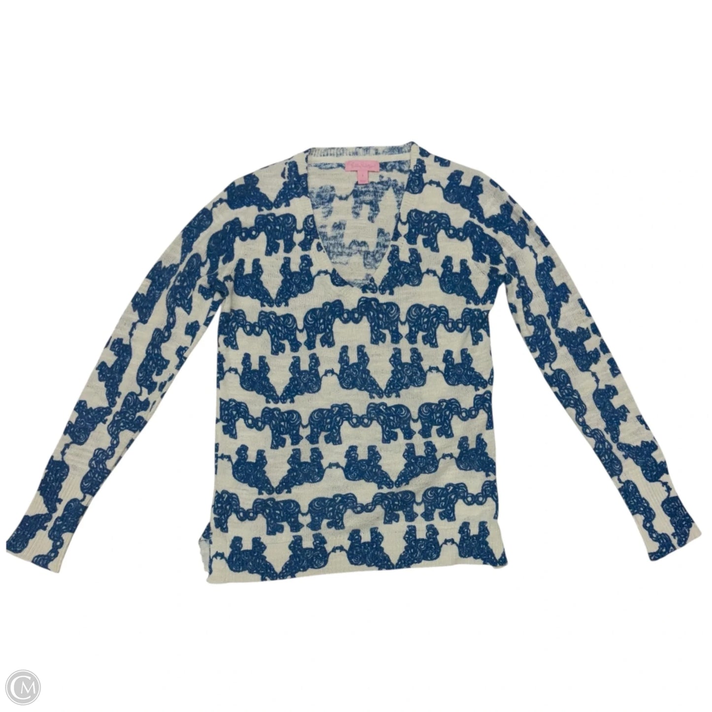 Top Long Sleeve Designer By Lilly Pulitzer In Blue & White, Size: S
