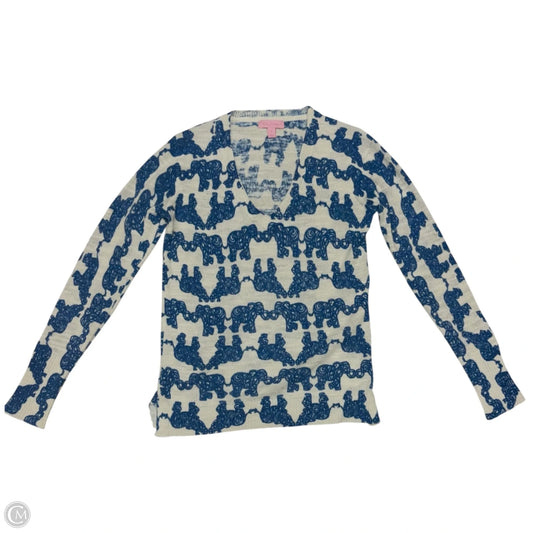 Top Long Sleeve Designer By Lilly Pulitzer In Blue & White, Size: S