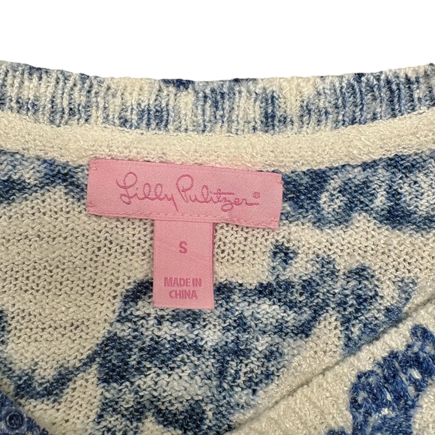 Top Long Sleeve Designer By Lilly Pulitzer In Blue & White, Size: S