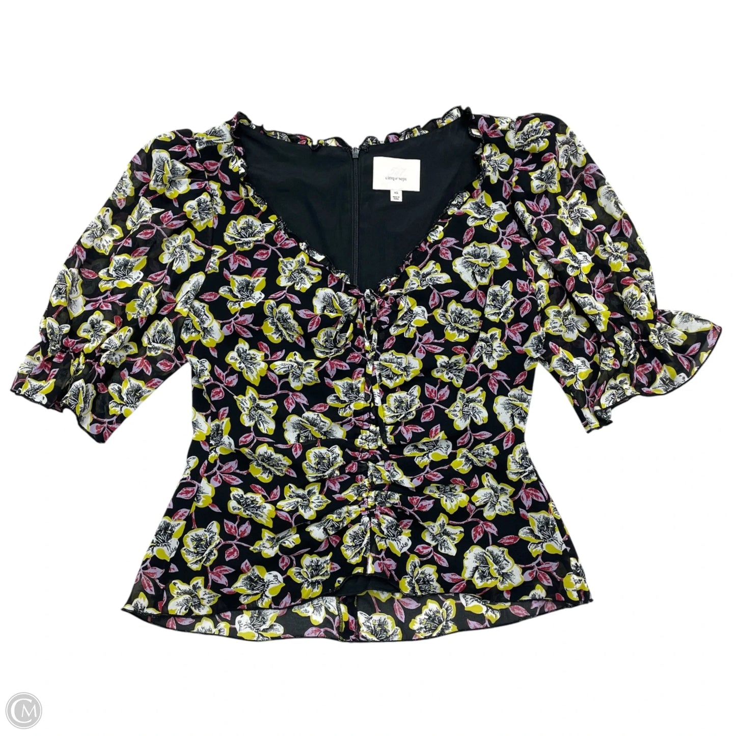 Blouse Short Sleeve By Cinc A Sept In Black & Yellow, Size: Xs