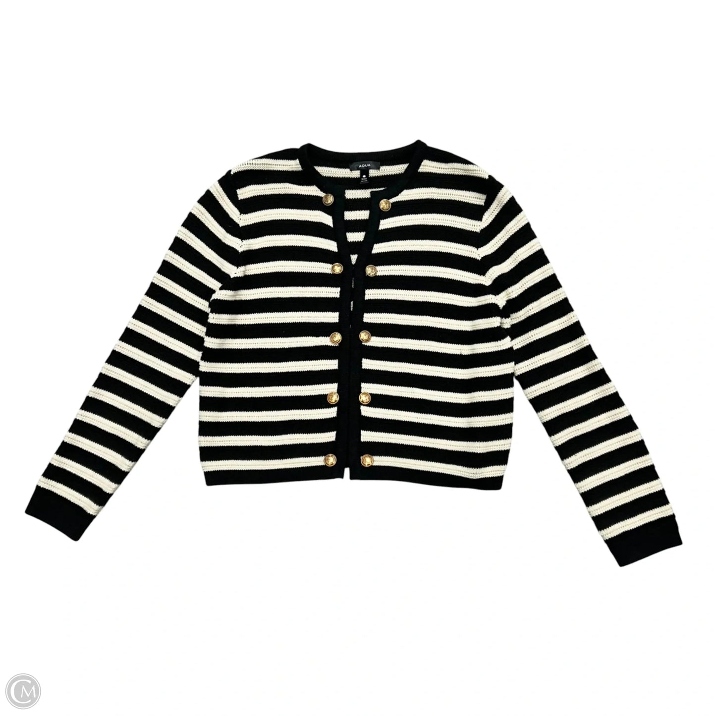 Sweater Cardigan By Aqua In Black & Cream, Size: L