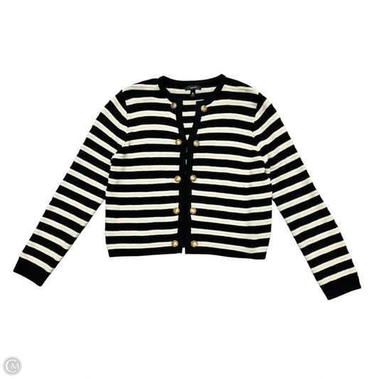 Sweater Cardigan By Aqua In Black & Cream, Size: L