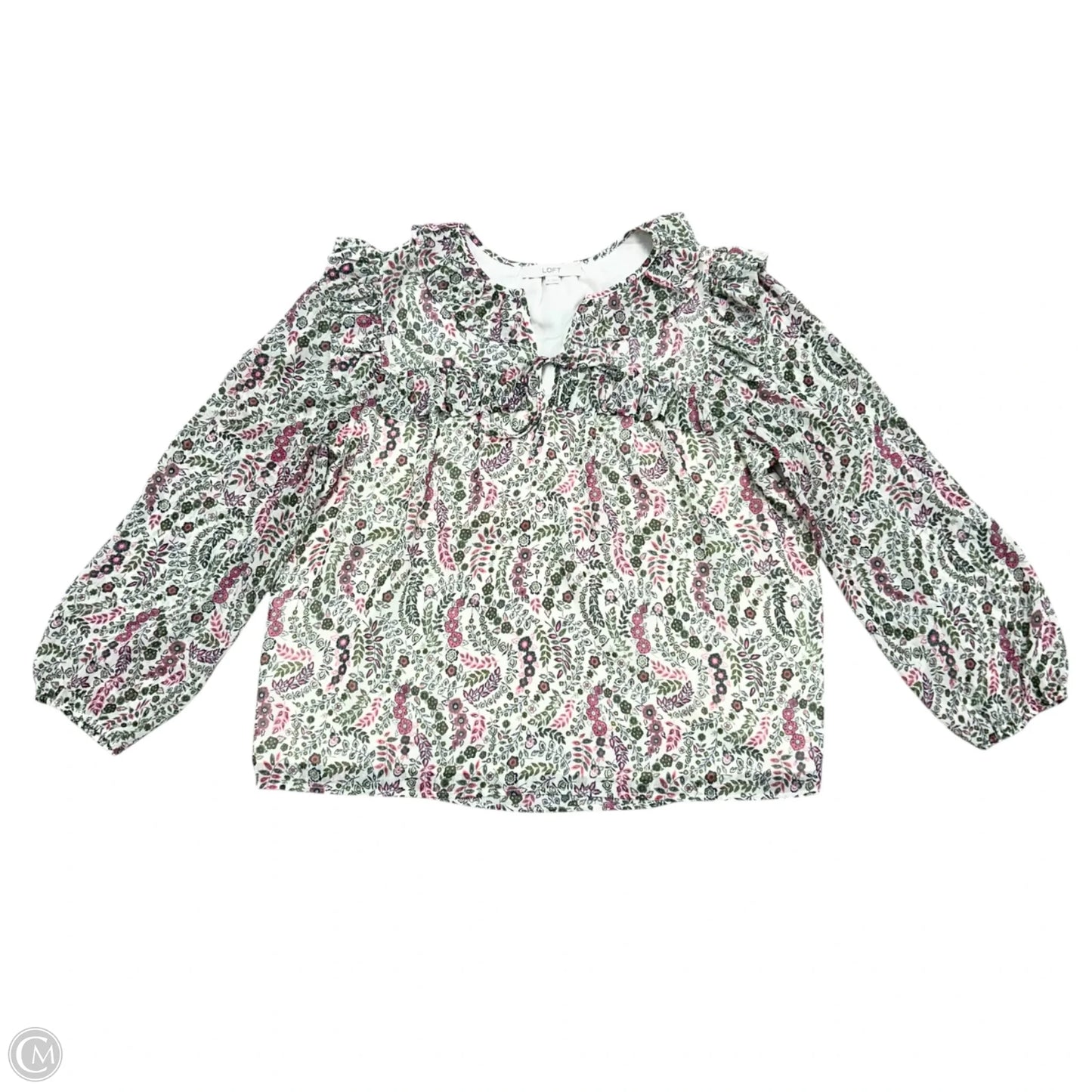 Blouse Long Sleeve By Loft In Cream & Green, Size: Xl