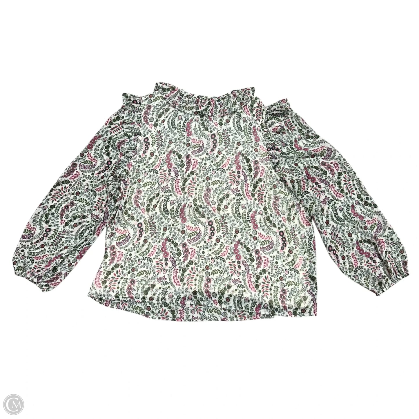 Blouse Long Sleeve By Loft In Cream & Green, Size: Xl