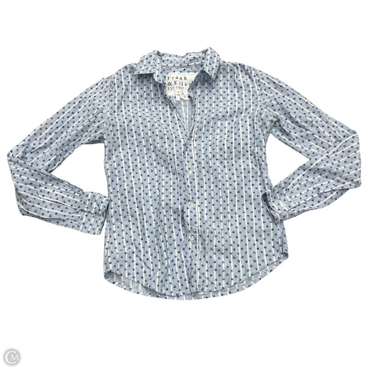 Blouse Long Sleeve By Frank And Eileen In Blue & White, Size: Xs